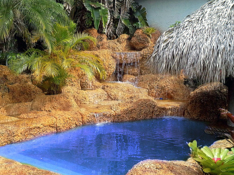 pool tiki hut tropical backyard